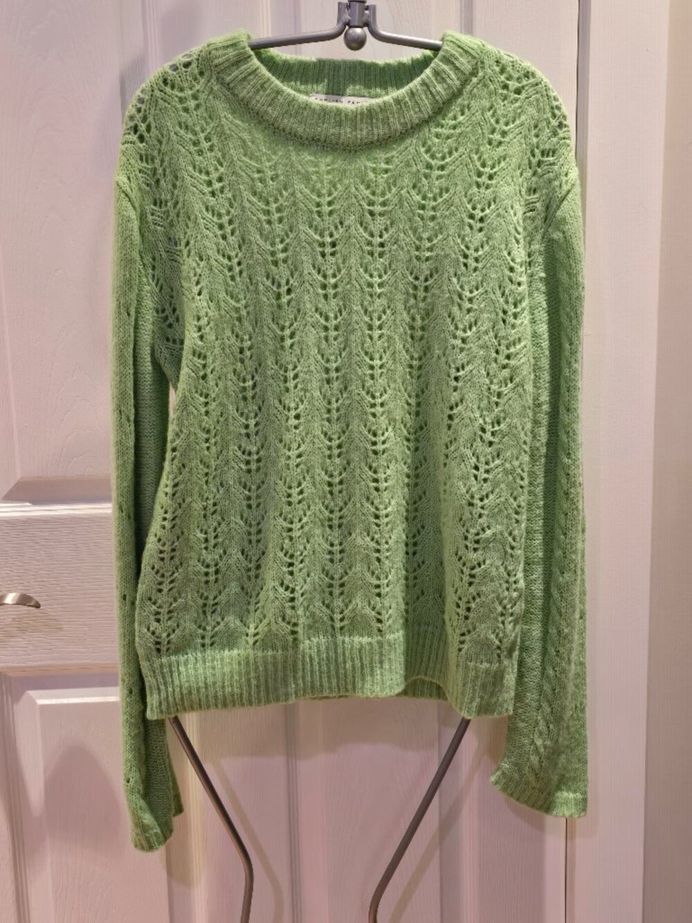 English Factory Green Fuzzy Pointelle Mohair Blend Sweater L